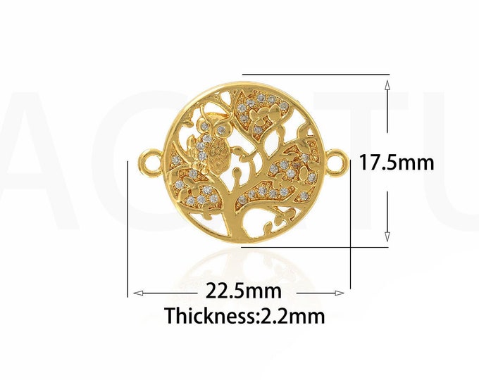 Gold Dainty CZ Tree Connector,18K Gold Filled Tree of Life Connector,Tree Connector Bracelet Necklace for DIY Jewelry Making Supply