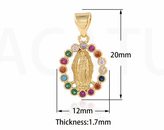 1PCS Virgin Mary Saint Guadalupe Charm icropave CZ Medal Micropaving Oval Madonna Religious Charm, Virgin Mary Pendant,20x12x1.7mm