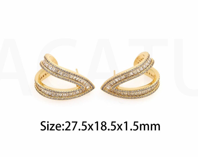 1 Pair,Moon Earrings, Moon Charm,Crescent Earrings, 18K Gold Filled Dainty Earrings, Gift for Her, MicroPave Zircon Earrings,27.5x18.5x1.5mm