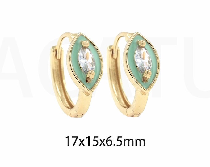 Micropavé CZ Eye Earrings, 18K Gold Filled Enamel Charms, Enamel Earrings, Round Earrings, Simple Earrings, Gift For Her, 17x15x6.5mm
