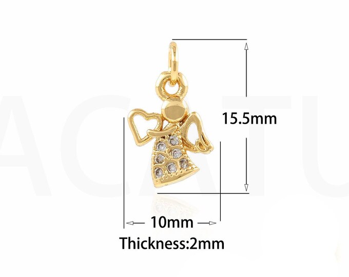 18K Gold Filled Angel Pendant,Gold Dainty CZ Cupid Charms,Angel Charm Bracelet Necklace for DIY Jewelry Making Supply