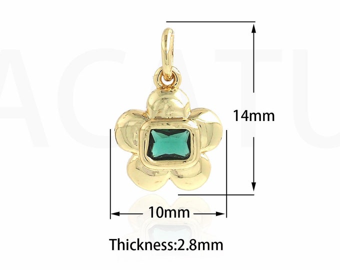 Plant Charm, Flower Pendant, Micropavé CZ Plant Necklace, 18K Gold Filled Flower Charm, DIY Jewelry Supplies, 14x10x2.8mm