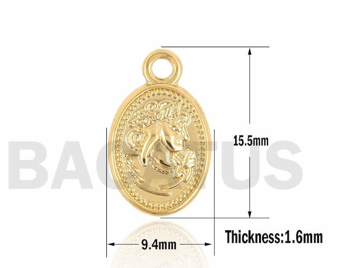 1PCS 18K Gold-Plated Oval Coin Pendant, Coin Pendant, Gold Greek Mythology Pendant, Suitable For Jewelry Making Supplies 15.5×9.4×1.6mm