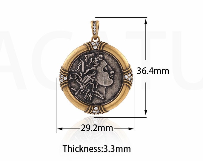 Vintage Figure Pendant,18K Gold Filled Engraved Necklace,MicroPavé CZ Vintage Jewelry,Portrait Charm, DIY Jewelry Supplies,36.4x29.2x3.3mm