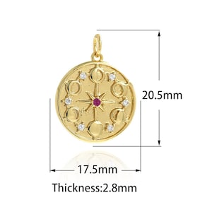 Colgante redondo, colgante redondo con micropavé de circonitas, dije Polaris, colgante de estrella bañado en oro de 18 quilates, suministros de joyería DIY,