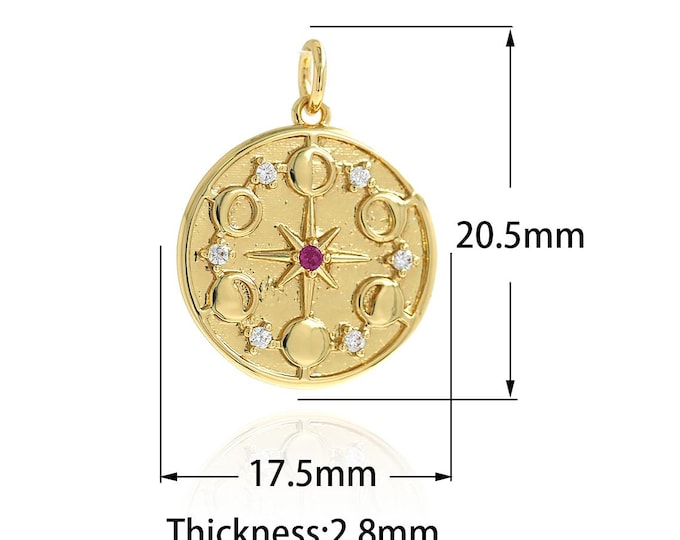 Round Pendant, Micropavé CZ Round Pendant, Polaris Charm, 18K Gold Filled Star Pendant, DIY Jewelry Supplies,