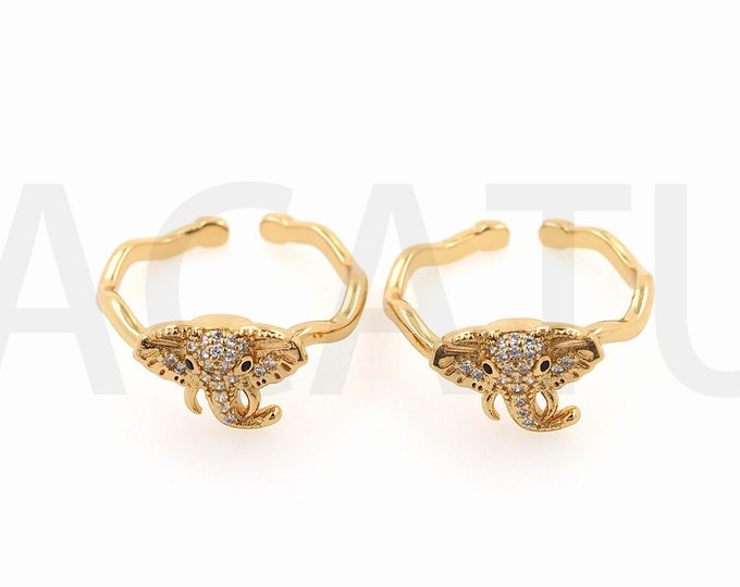 Elephant Ring, Micro Pavé CZ Adjustable Ring, 18K Gold Filled Animal Ring, Animal Jewelry, Gold Open Ring,