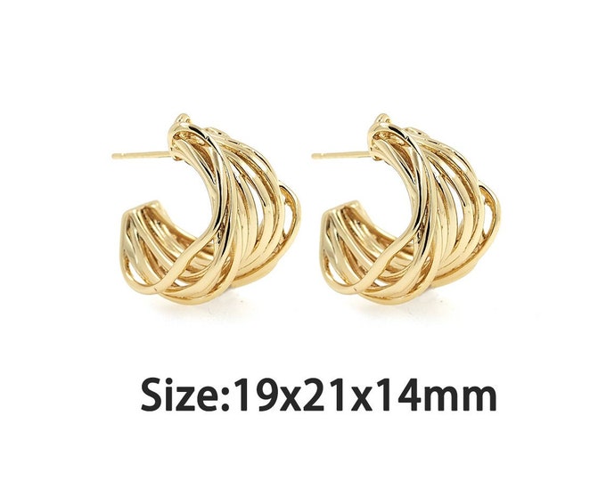 1 pair Gold Dainty C Stud Earring,18K Gold Filled Bar Stud Earrings,Simple Stud Earrings,Gift for Her