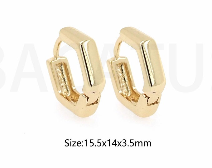 Micropavé Cz Hexagon Tragus Cartilage Conch Minimalist Zircon Earrings 18K Gold Filled Zircon Earrings Geometric Earrings 15.5x14x3.5mm