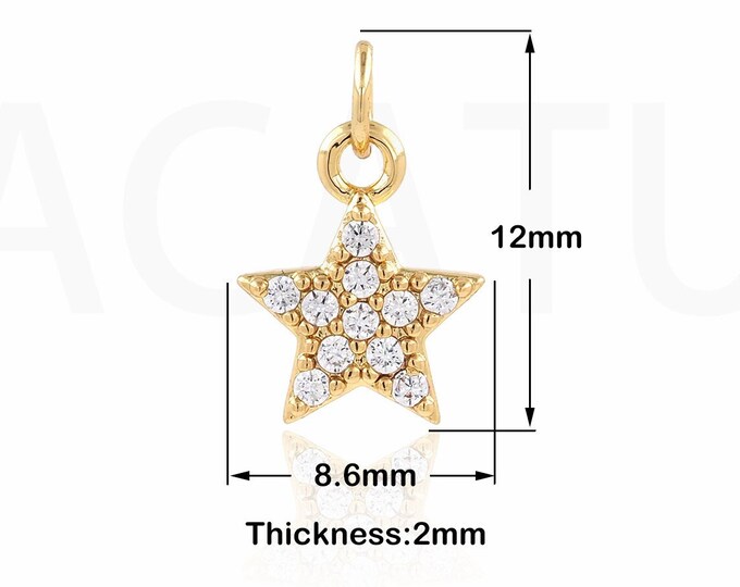 1PCS Star Charm, Cubic Zirconia Star Pendant, CZ Star Pendant, Gold Star Necklace, Suitable For Jewelry Making 12x8.6x2mm