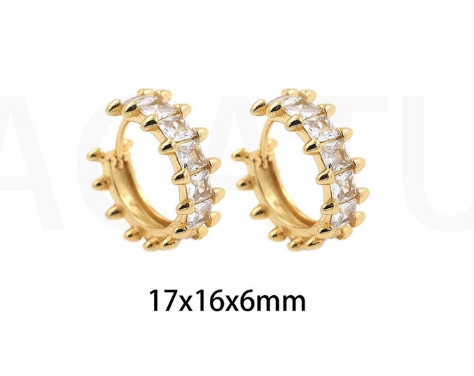 18K Gold Filled Round Earrings, Simple Earrings, Micro Pave CZ Pierced Earrings, Dainty Earrings, Modern Earrings, Gift For Her, 17x16x6mm