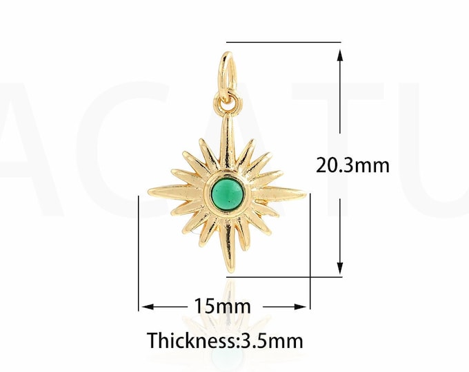 Polaris Pendant, 18K Gold Filled Star Necklace, Micropavé CZ Polaris Charm, Star Charm, DIY Jewelry Supplies, 20.3x15x3.5mm