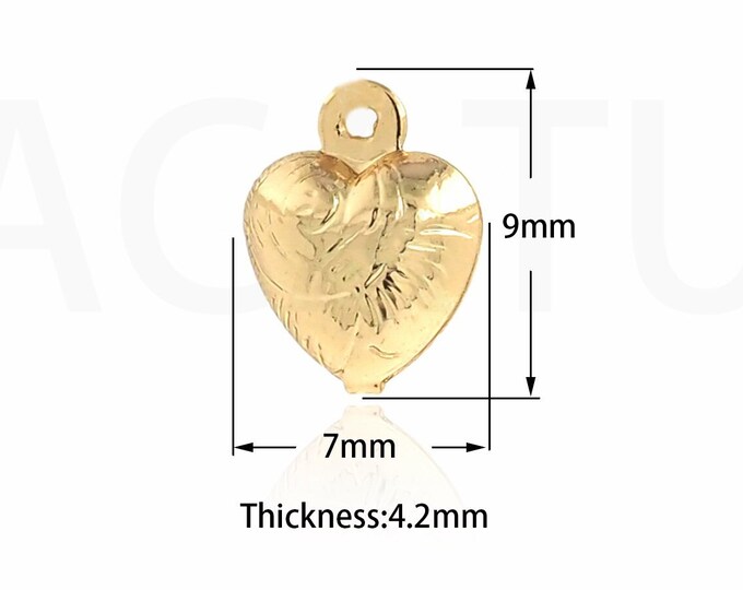 100PCS Brushed Heart-Shaped Pendant, Copper Heart-Shaped Pendant,Small Heart-Shaped Pendant, DIY Bracelet,Jewelry Accessories,7x9x4.2mm