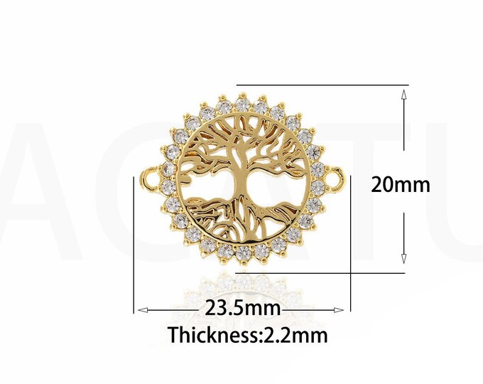 18K Gold Filled Tree of Life Connector,Gold Dainty CZ Tree Connector,Tree Connector Bracelet Necklace for DIY Jewelry Making Supply
