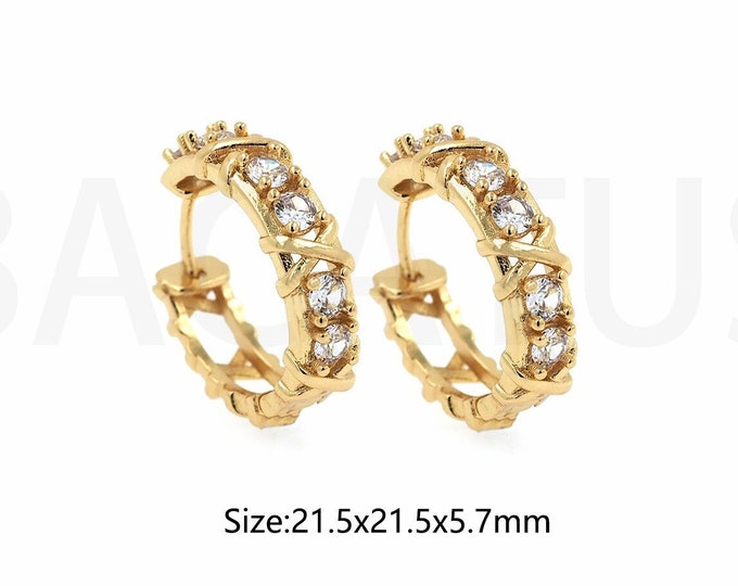 1Pair Geometric Earrings 18K Gold Filled Zircon Earrings Cz Round Tragus Cartilage Conch Minimalist Zircon Earrings 21.5x21.5x5.7mm