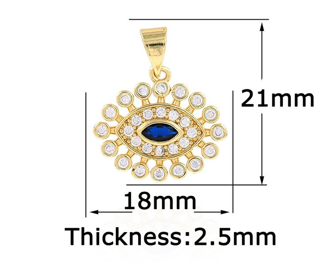 18K Gold Filled Devil Eye Pendant,Gold Dainty Eye Charms,CZ Simple Charm Bracelet Necklace for DIY Jewelry Making Supply
