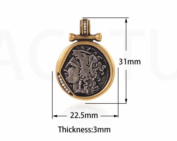 18K Gold Filled Engraved Necklace,MicroPavé CZ Vintage Jewelry,Vintage Figure Pendant,Portrait Charm, DIY Jewelry Supplies,31x22.5x3mm