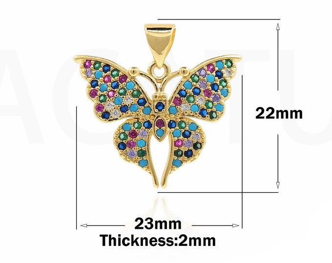 18K Gold Filled Butterfly Pendant,Gold Dainty CZ Butterfly Charms,Butterfly Charm Bracelet Necklace for DIY Jewelry Making Supply