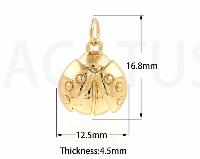 Gold Ladybug Pendant, Micropavé CZ Ladybug Charm, 18K Gold Filled Insect Necklace, Flying Charm, DIY Jewelry Supplies, 12.4x16.8x4.5mm