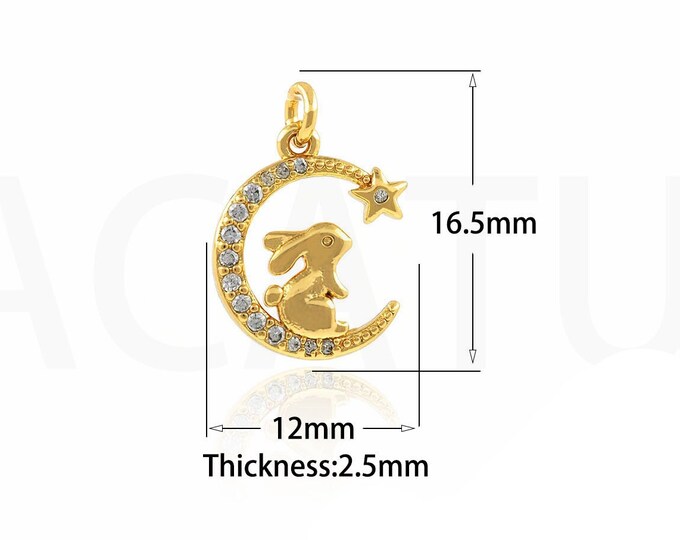 18K Gold Filled Rabbit Pendant,Gold Dainty CZ Rabbit Charms,Rabbit Charm Bracelet Necklace for DIY Jewelry Making Supply