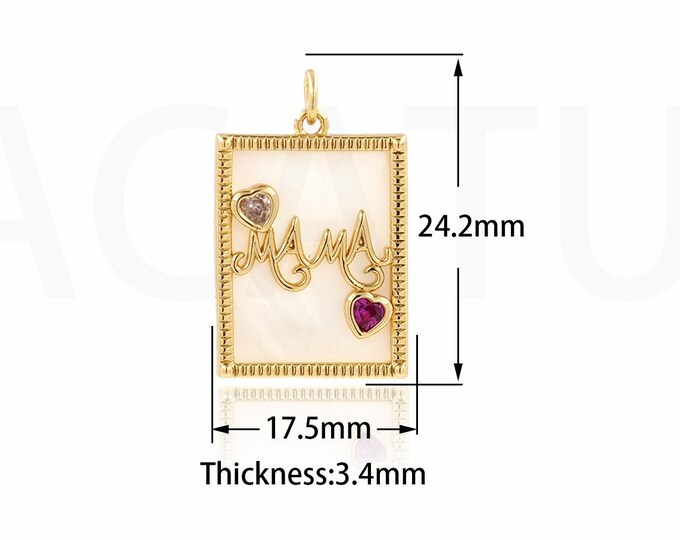 1PCS 18K Gold Filling Square Mama Pendant Rectangle Shell Necklace Dainty Letter Jewelry DIY Jewelry Making Supplies 24.2x17.5x3.4mm