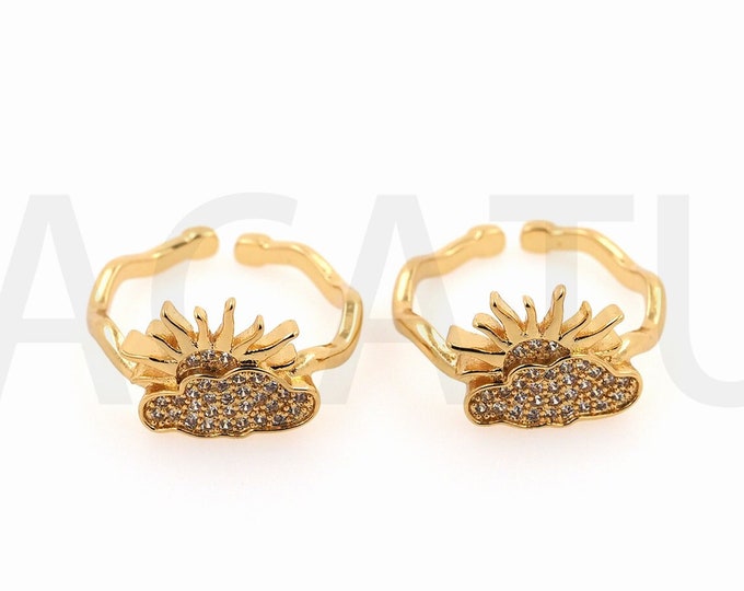 Micropavé CZ Ring, Sun Ring,Dainty Ring, Fashion Ring, Adjustment Ring,18K Gold Filled Square Flower Ring,