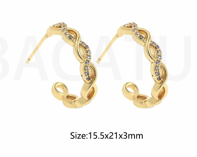 Micropavé CZ Classic Earrings 18K Gold Filled Twisted Rope Earring Twisted Rope Earrings, Thick Gold Hoop Goddess Earrings 15.5x21x3mm