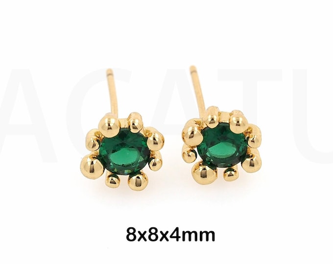 MicroPave CZ Earrings Flower Earrings Diamond Hoop Earrings,18K Gold Filled Round Double-Sided Diamond Cartilage Earrings 8x8x4mm