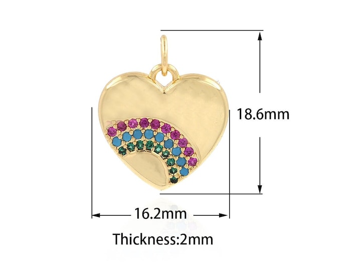 Micropave Zircon Love Charm Heart-shaped Necklace Jewelry Love Heart Enamel Pendant Rainbow Charm DIY Jewelry Making 16.2x18.6x2mm