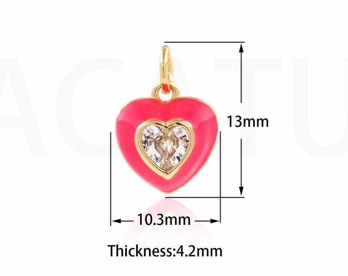 1PCS MicroPave CZ Heart-Shaped Charm, Enamel Heart-Shaped Necklace, Heart-Shaped Pendant,Heart Jewelry  13x10.3x4.2mm