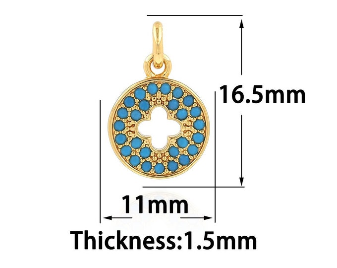 18K Gold Filled Round Pendant,Gold Dainty Round Charms,CZ Simple Charm Bracelet Necklace for DIY Jewelry Making Supply