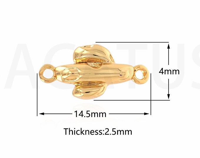 Cactus Connector, Plant Connector, 18K Gold Filled Desert Charm, Bracelet Necklace Connector, DIY Jewelry Supplies, 4x14.5x2.5mm
