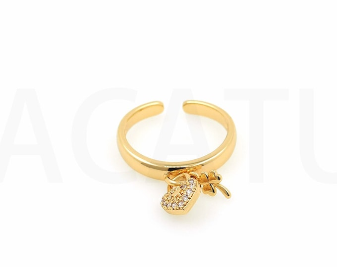 18K Gold Filled Heart Ring,Gold Dainty CZ Open Ring,Simple Ring,Gift for Her