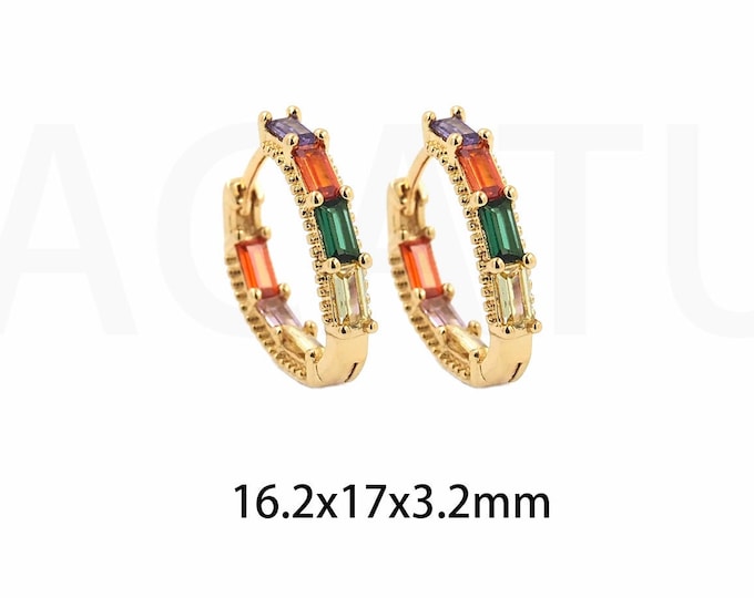 1 Pair Triangle Hoop Earrings,Small Triangle Gold Earrings, Pierced Earrings, Single Row Of Zircons, Triangle Earrings 16.2x17x3.2mm