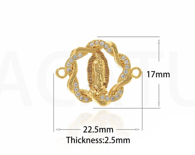18K Gold Filled Virgin Mary Connector,Gold Dainty CZ Catholic Connector,Religion Connector Bracelet Necklace for DIY Jewelry Making Supply
