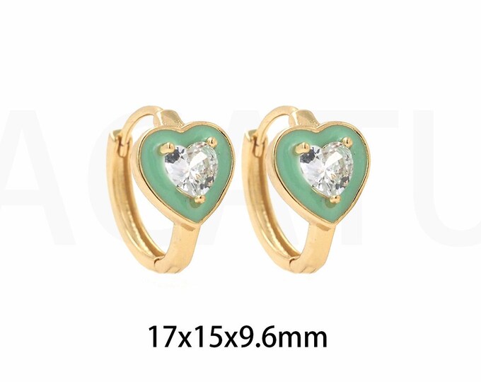 Micropavé CZ Love Earrings, 18K Gold Filled Heart-Shaped Enamel Earrings, Enamel Gold Earrings, Heart-Shaped Earrings,17x15x9.6mm