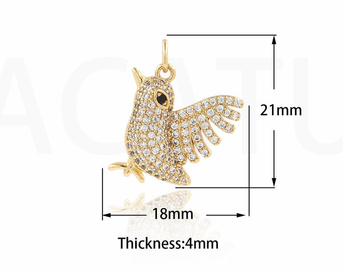 18K Gold Filled Gift Necklace,Flying Charm, Bird Pendant,Micropavé CZ Bird Necklace,Hummingbird Charm, DIY Jewelry Supplies,21x18x4mm