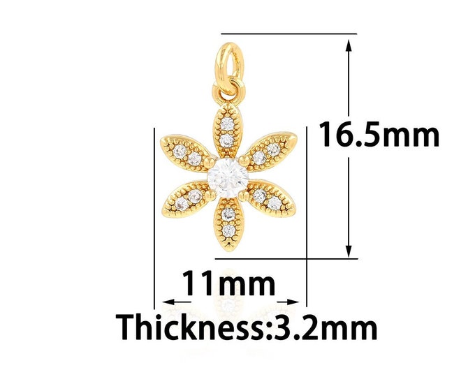 18K Gold Filled Flower Pendant,Gold Dainty Flower Charms,CZ Simple Charm Bracelet Necklace for DIY Jewelry Making Supply