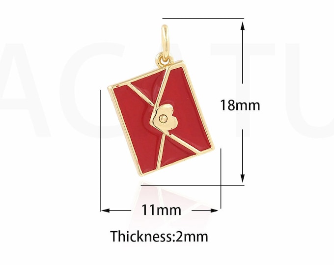 Envelope Pendant, Square Necklace, 18K Gold Filled Enamel Charm, Envelope Charm, Love Letter Charm, DIY Jewelry Supplies, 18x11x2mm