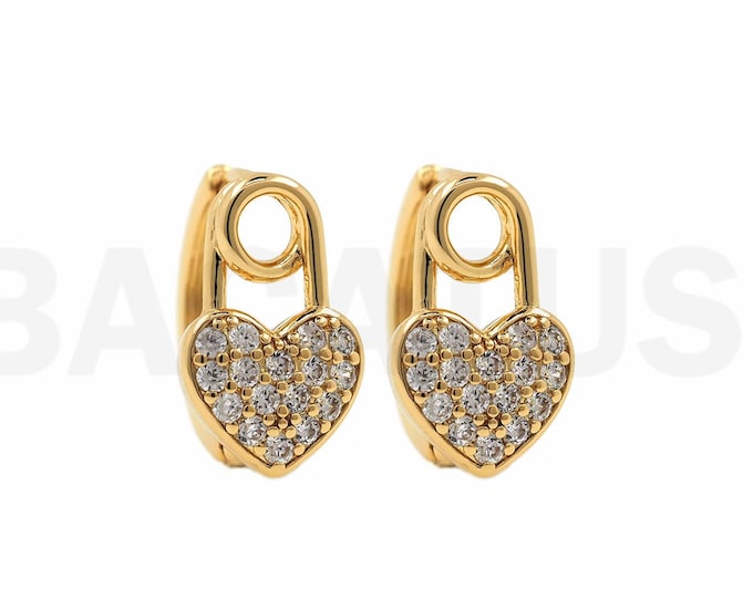 18K Gold Filled Paper Clip Earrings, Heart Earrings, Love Earrings, Micropavé CZ Pierced Earrings, Round Earrings, DIY Jewelry Supplies