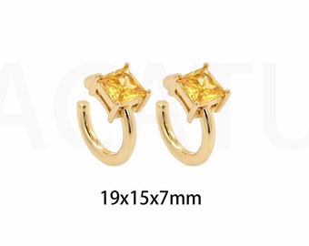 Line Ear Clips, Earrings for Women, Micropavé CZ Gold Thick Ear Clips, 18K Gold Filled Dainty Earrings, Gift for Her,19x15x7mm