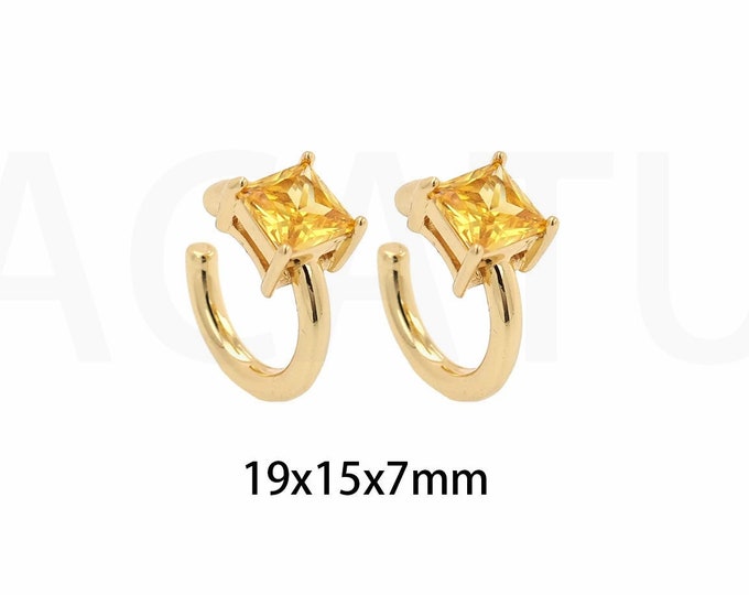 Line Ear Clips, Earrings for Women, Micropavé CZ Gold Thick Ear Clips, 18K Gold Filled Dainty Earrings, Gift for Her,19x15x7mm