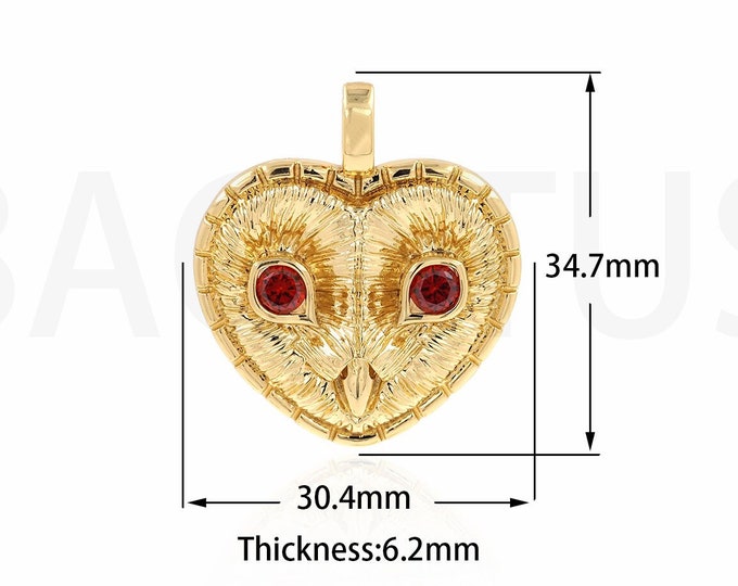 Animal Charm, Owl Charm, 18K Gold Filled Owl Pendant, CZ Owl Necklace, Micropave CZ Animal Pendant,30.4x34.7x6.2mm