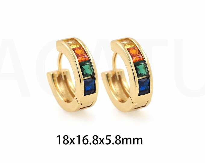 Thick Earrings, 18K Gold Filled Round Earrings, Micropavé CZ Modern Earrings, Pierced Earrings, Gift For Her, 18x16.8x5.8mm