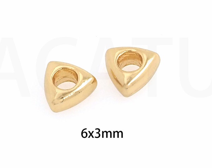 100PCS Three-dimensional Triangular Perforated Beads, 18K Gold Filling Triangular Beads, Straight Beads, DIY Bracelet, Necklace, 6x3mm