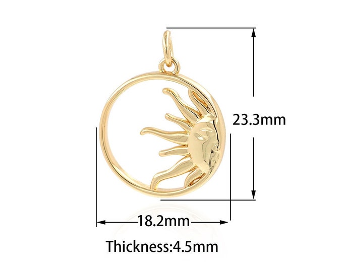 Round Pendant, Sun Necklace, 18K Gold Filled Sun Charm, Sunshine Necklace, DIY Jewelry Supplies, 18.2x23.3x4.5mm