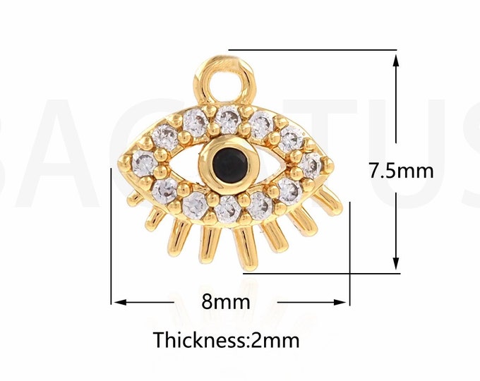 1PCS,Greek Eye Charm, Eye Pendant Suitable for Bracelets, Necklaces, Jewelry Products, Micro-Pave 18K Gold Filled Eye Jewelry 8x7.5x2mm