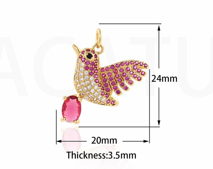 Bird Pendant,Hummingbird Charm, 18K Gold Filled Gift Necklace,Flying Charm, Micropavé CZ Bird Necklace,DIY Jewelry Supplies,24x20x3.5mm