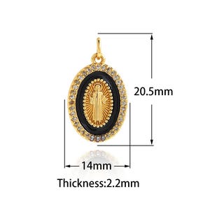 Oval Christian Charms,18K Gold Filled Jesus Pendant,Enamel Charm Bracelet Necklace for DIY Jewelry Making Supply