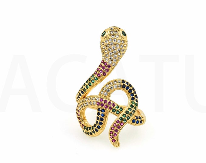 18K Gold Filled Snake Ring,Gold Dainty CZ Open Ring,Simple Ring,Gift for Her